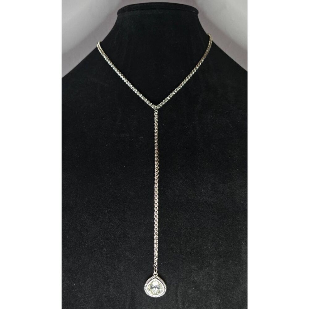 Premier Designs Silver Tone Necklace Long Drop with Sparkly Rhinestones